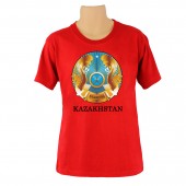 T-Shirt mit Schriftzug in englisch: "Kazakhstan" / rot