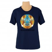 T-Shirt mit Schriftzug in englisch: "Kazakhstan" / blau